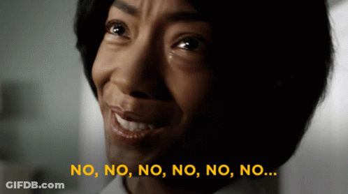 A Close Up Of A Woman 'S Face With The Words " No No No No No No No " Above Her GIF