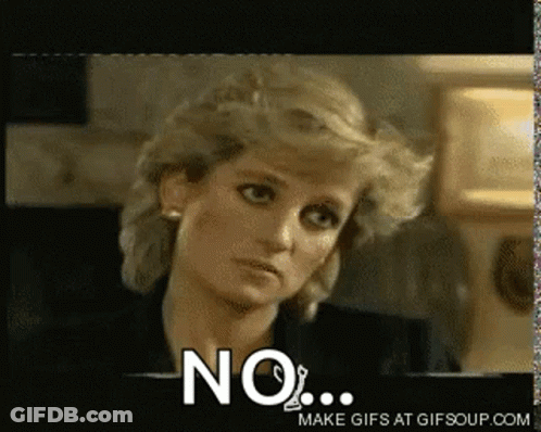 A Close Up Of A Woman 'S Face With The Words " No " On The Bottom GIF