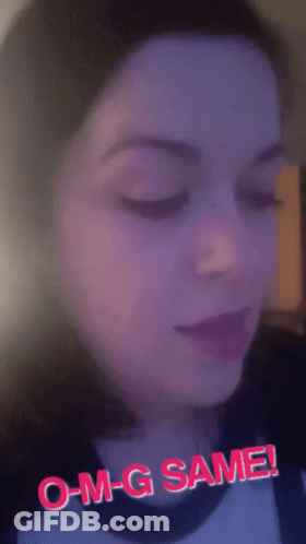 A Close Up Of A Woman 'S Face With The Words O-M-G Same On It GIF
