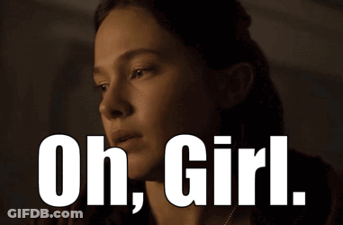 A Close Up Of A Woman 'S Face With The Words Oh Girl GIF