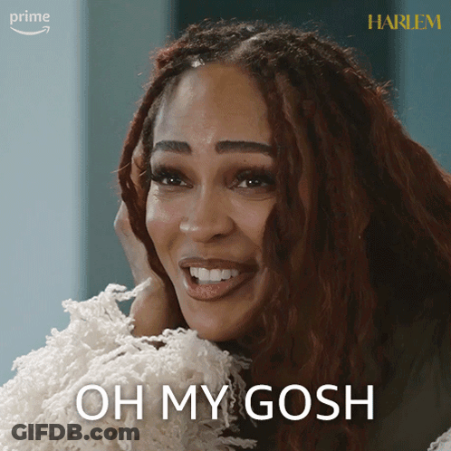 A Close Up Of A Woman 'S Face With The Words Oh My Gosh On The Bottom GIF