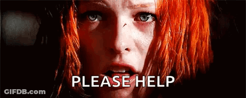 A Close Up Of A Woman 'S Face With The Words `` Please Help '' Written Below Her . GIF