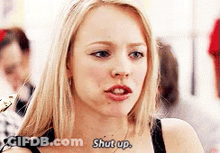 A Close Up Of A Woman 'S Face With The Words `` Shut Up '' Written On Her Neck . GIF