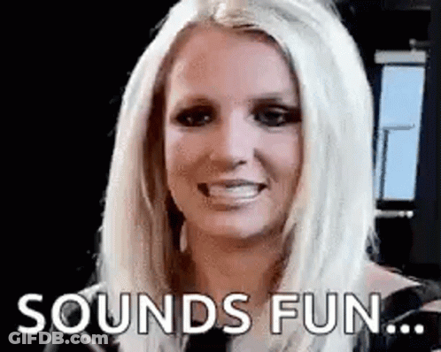 A Close Up Of A Woman 'S Face With The Words `` Sounds Fun '' Written Next To Her . GIF