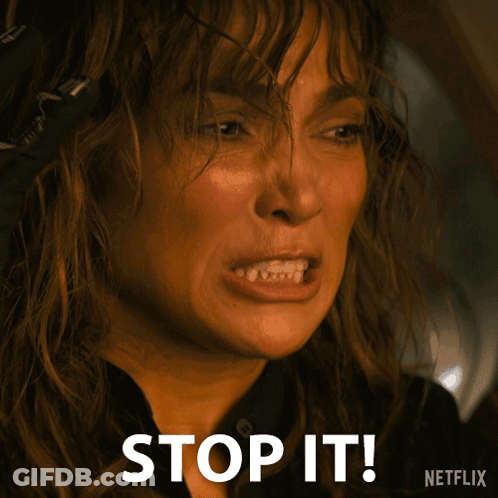 Close Up Of Woman's Face With Stop It Text GIF