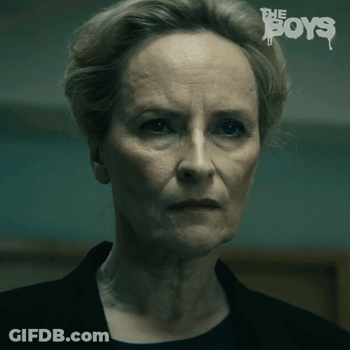 A Close Up Of A Woman 'S Face With The Words " The Boys " On The Bottom GIF