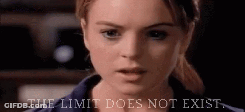 A Close Up Of A Woman 'S Face With The Words `` The Limit Does Not Exist '' Written Next To Her . GIF
