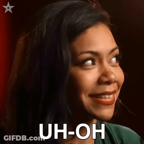 A Close Up Of A Woman 'S Face With The Words Uh-Oh On It . GIF