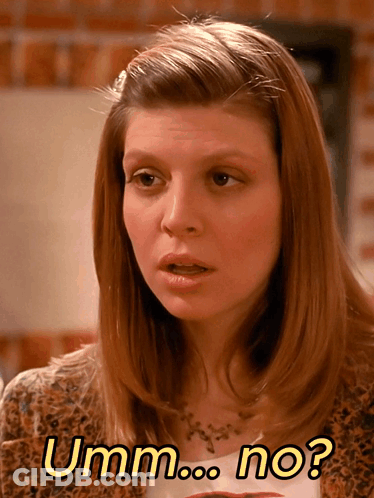A Close Up Of A Woman 'S Face With The Words Umm No Written Below Her GIF