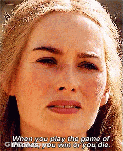 A Close Up Of A Woman 'S Face With The Words When You Play The Game Of Thrones , You Win Or You Die GIF
