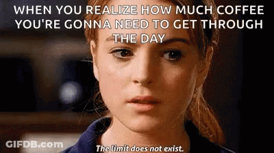 A Close Up Of A Woman 'S Face With The Words When You Realize How Much Coffee You 'Re Gonna Need To Get Through GIF
