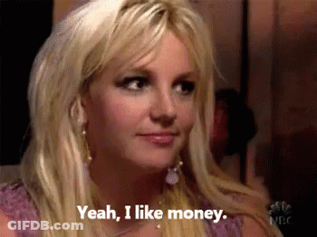 A Close Up Of A Woman 'S Face With The Words Yeah , I Like Money . GIF