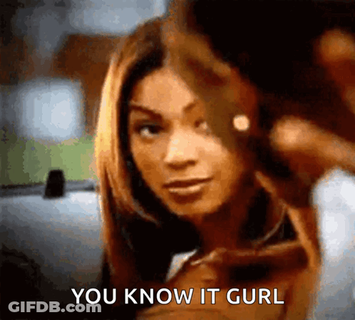 A Close Up Of A Woman 'S Face With The Words " You Know It Curl " Below Her GIF