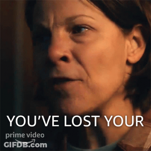 A Close Up Of A Woman 'S Face With The Words " You 'Ve Lost Your Prime Video " GIF