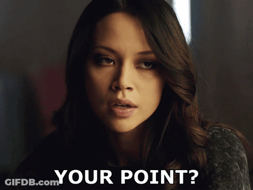 A Close Up Of A Woman 'S Face With The Words Your Point Below It GIF