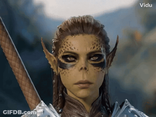 Woman's Face Close Up With Vidu Text GIF