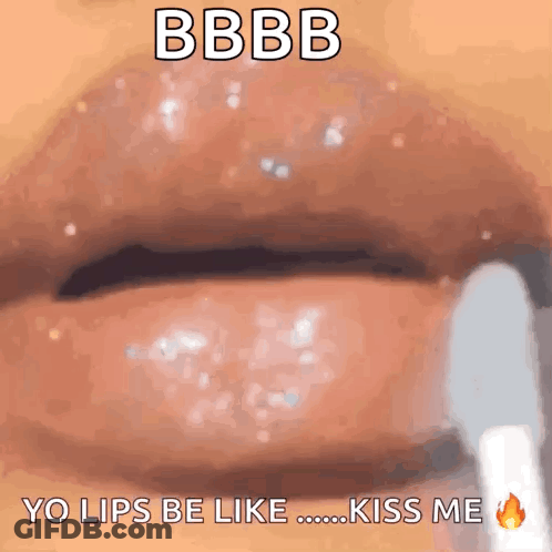 A Close Up Of A Woman 'S Lips With A Caption That Says Bbb GIF