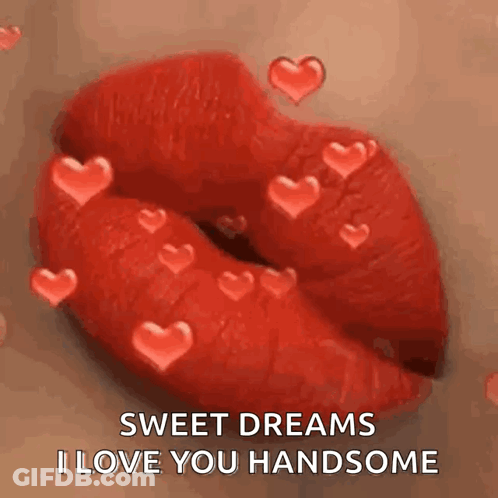 A Close Up Of A Woman 'S Lips With Red Lipstick And Hearts Coming Out Of Them . GIF