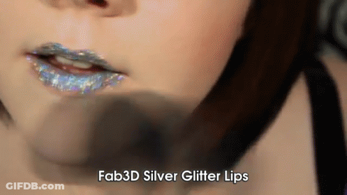 A Close Up Of A Woman 'S Lips With The Words Fab3d Silver Glitter Lips Below It GIF