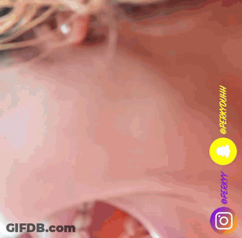 A Close Up Of A Woman 'S Neck With A Yellow Circle That Says Perkyduhhh GIF