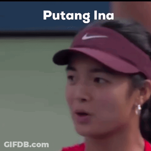 A Close Up Of A Woman Wearing A Hat With The Word Puting Ina On It . GIF