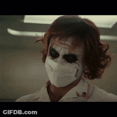 A Close Up Of A Woman Wearing A Mask GIF