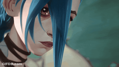 A Close Up Of A Woman With Blue Hair GIF