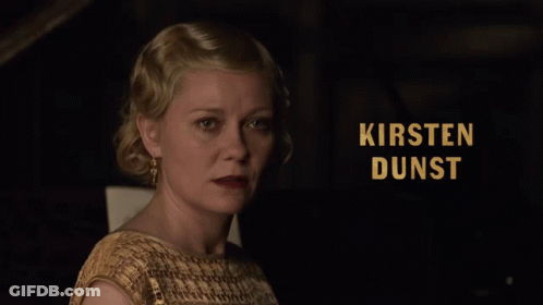 A Close Up Of A Woman With The Name Kirsten Dunst On It GIF