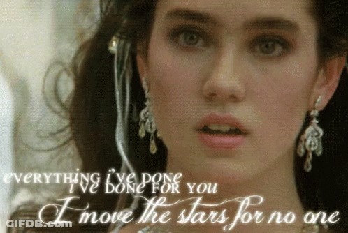 A Close Up Of A Woman With The Words " Everything I 'Ve Done For You I Move The Stars For No One " Behind Her GIF