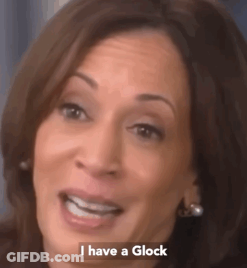 A Close Up Of A Woman With The Words I Have A Glock Below Her GIF