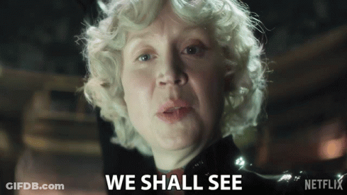 A Close Up Of A Woman With The Words We Shall See Behind Her GIF