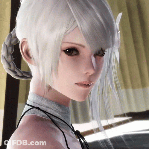 A Close Up Of A Woman With White Hair GIF