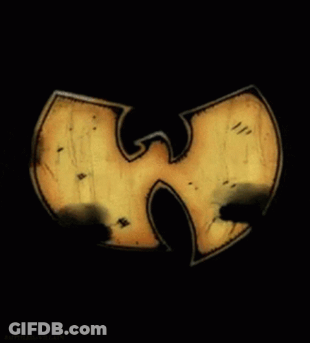 A Close Up Of A Wu Tang Symbol With A Black Background GIF