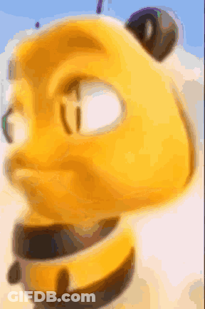 A Close Up Of A Yellow Cartoon Character 'S Face With A Blue Sky In The Background GIF
