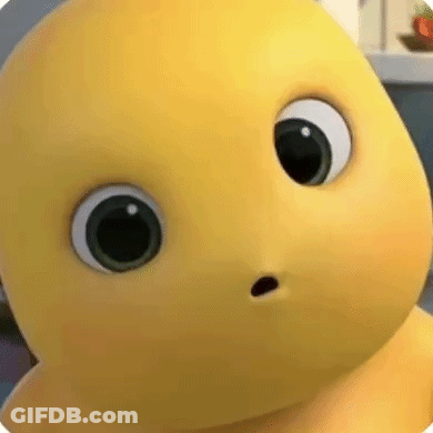 A Close Up Of A Yellow Cartoon Character With Big Eyes And A Surprised Look On Its Face . GIF