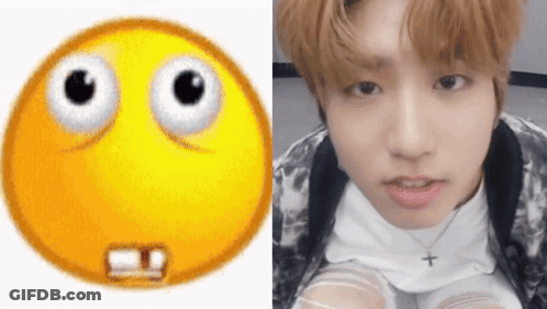 A Close Up Of A Yellow Smiley Face Next To A Close Up Of A Young Man 'S Face . GIF