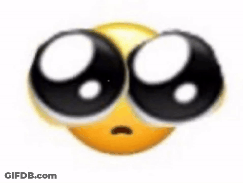 A Close Up Of A Yellow Smiley Face With Big Black Eyes . GIF