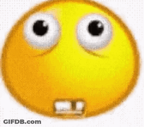 A Close Up Of A Yellow Smiley Face With Big Eyes And A Missing Tooth . GIF