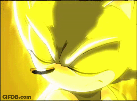 A Close Up Of A Yellow Sonic The Hedgehog 'S Face With A Yellow Background . GIF