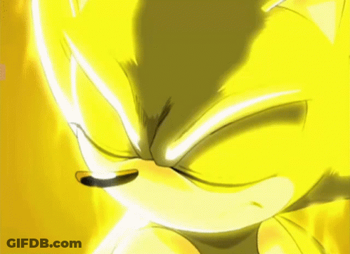 A Close Up Of A Yellow Sonic The Hedgehog 'S Face With A Yellow Background . GIF