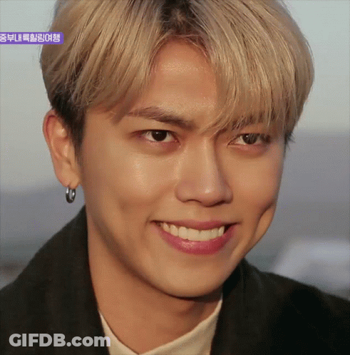 A Close Up Of A Young Man 'S Face With A Purple Border That Says ' Korean ' On It GIF