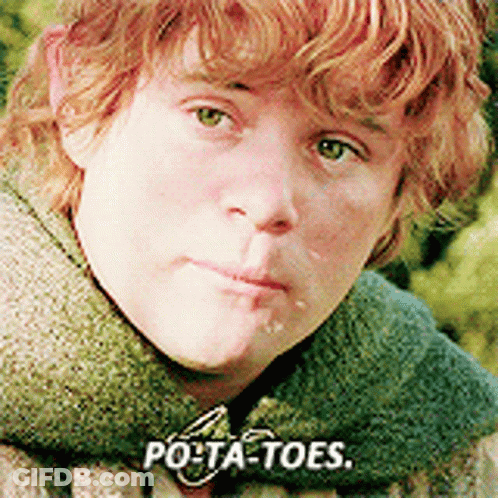 A Close Up Of A Young Man 'S Face With The Words Potato Toes Written On The Bottom GIF