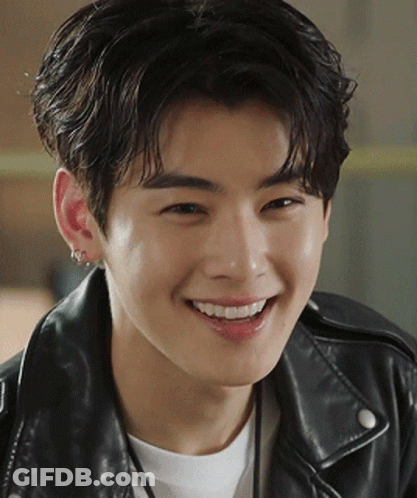 A Close Up Of A Young Man Wearing A Leather Jacket Smiling GIF