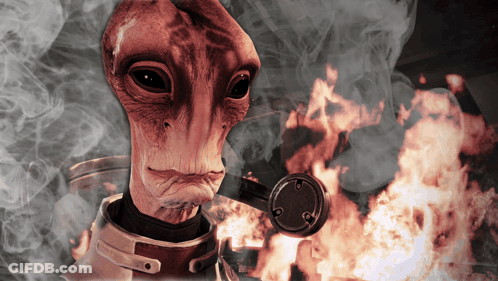 A Close Up Of An Alien 'S Face With Smoke Coming Out Of It GIF