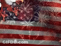 A Close Up Of An American Flag With Fireworks In The Background . GIF