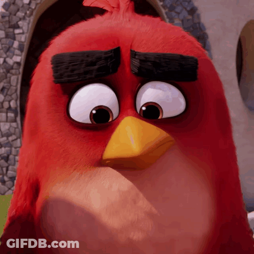Angry Bird With Yellow Beak And Black Eyebrows GIF
