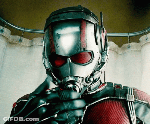 Close Up Of Ant Man Helmet With Shower Curtain GIF