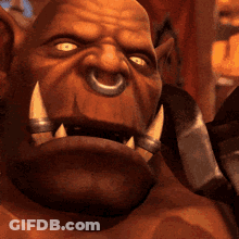 A Close Up Of An Orc With A Nose Ring And Sharp Teeth GIF