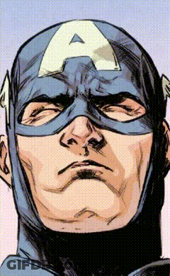 A Close Up Of Captain America 'S Face With A White A On His Hat GIF