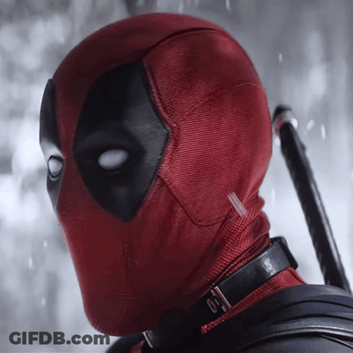 A Close Up Of Deadpool 'S Face With A Collar GIF